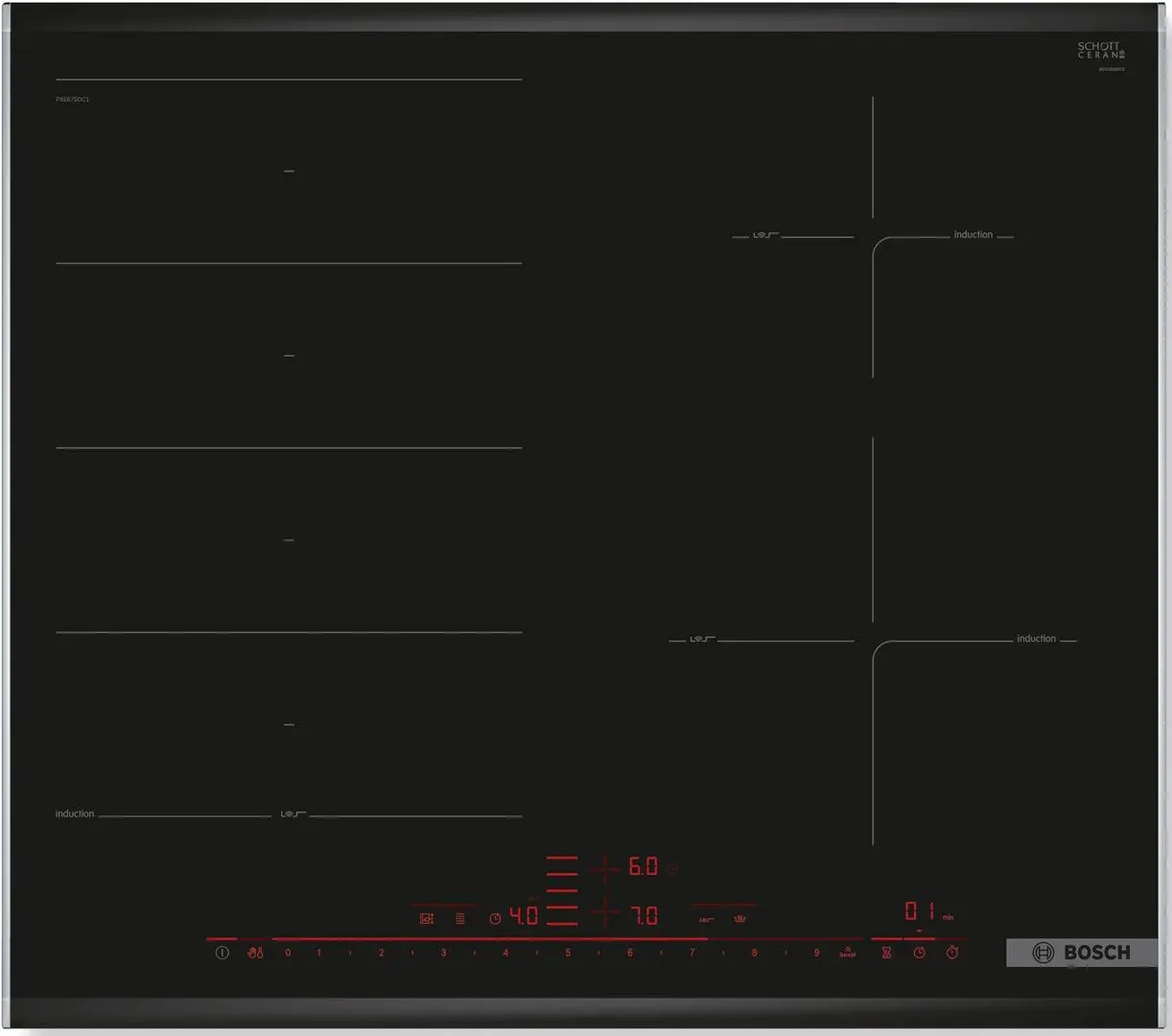 Встраиваемая индукционная варочная панель Bosch PXE675DC1E (Black)