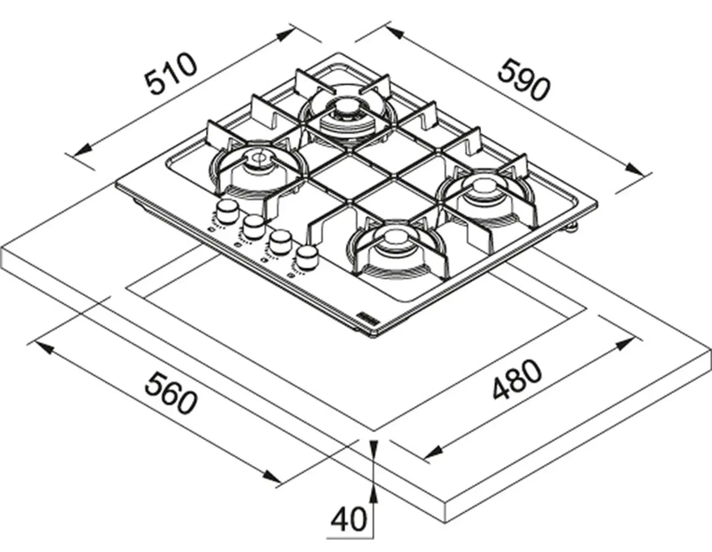 Plita de gaz incorporabila Franke Maris FHMA 604 3G DC MB C (Matte Black)