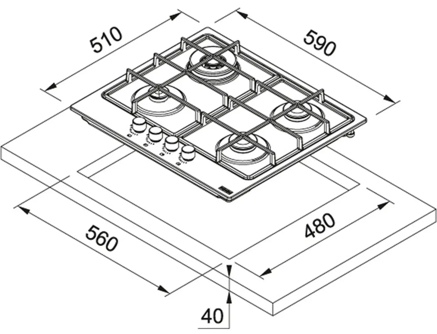Plita de gaz incorporabila Franke Smart FHSM 604 4G ON E (Black)