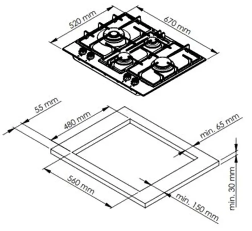 Встраиваемая газовая варочная панель Studio Casa Bellagio Nero PG70BE (Black)