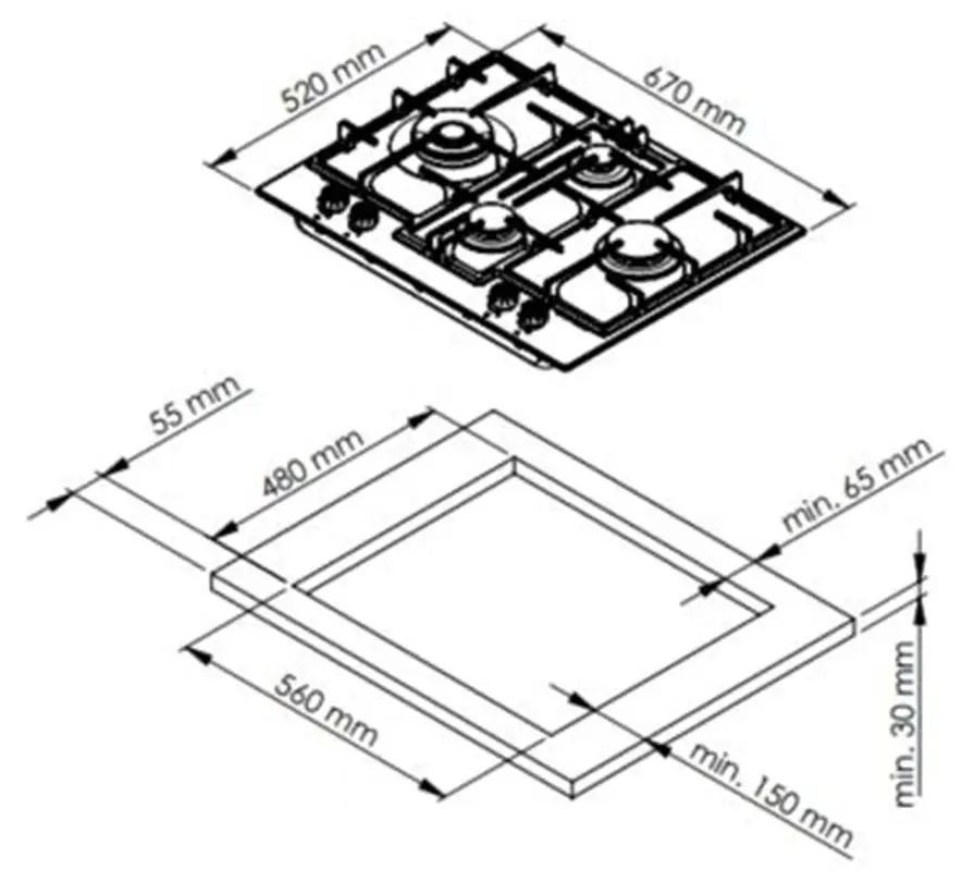 Встраиваемая газовая варочная панель Studio Casa Elegance PG70EL (Grey)
