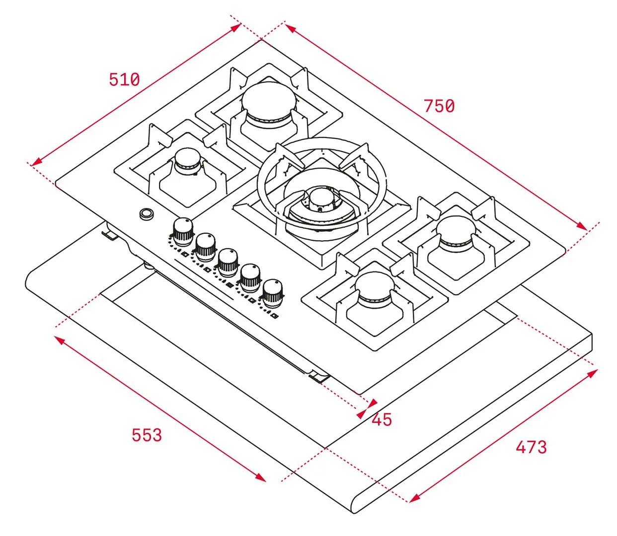 Aragaz incorporabil Teka Total EFX 70.1 5G AI AL DR CI (Inox)