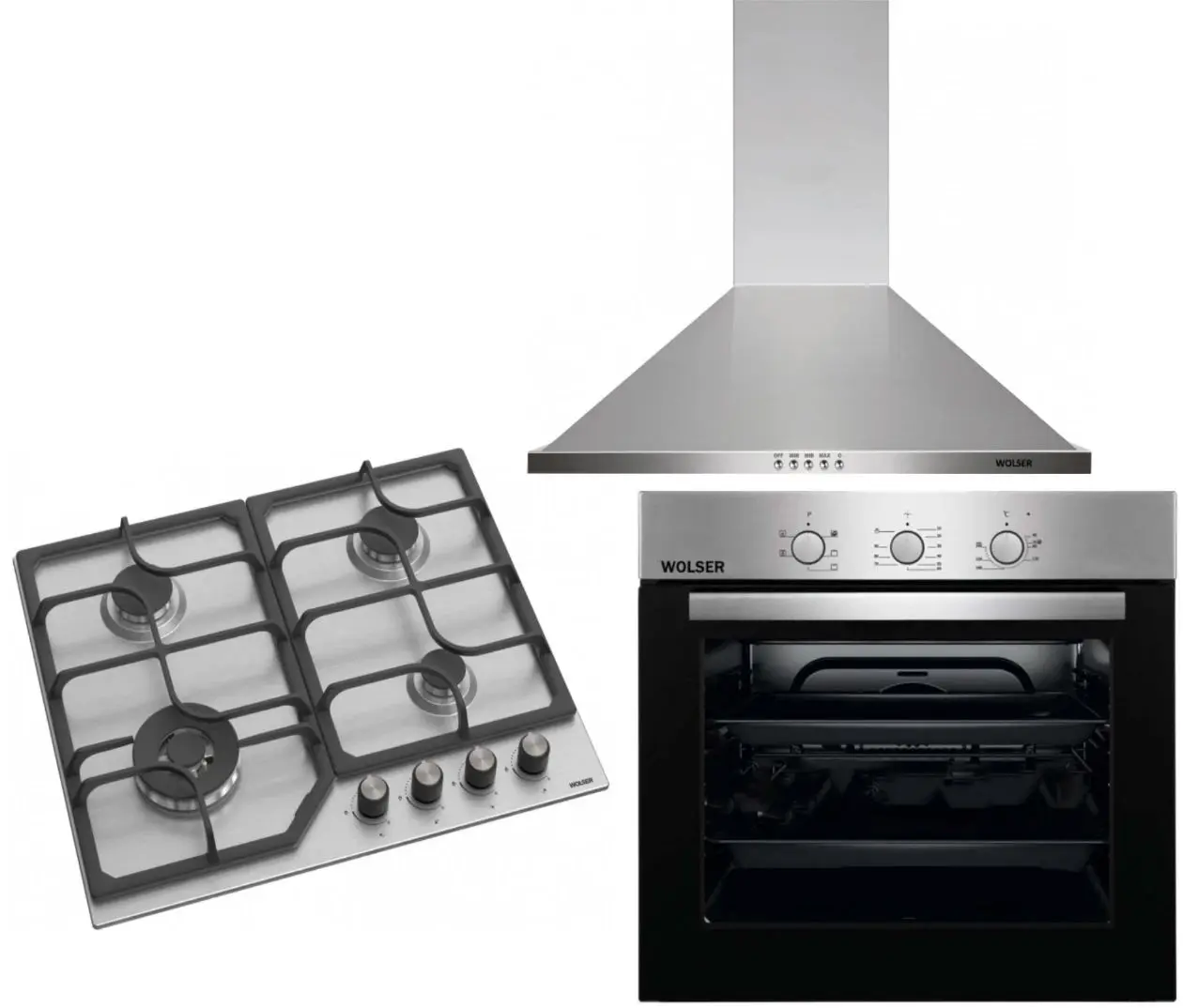 Комплект встраиваемой техники Wolser WL-F6400GBNQ + WL-F66MIX + WL-TR601AF (Inox)