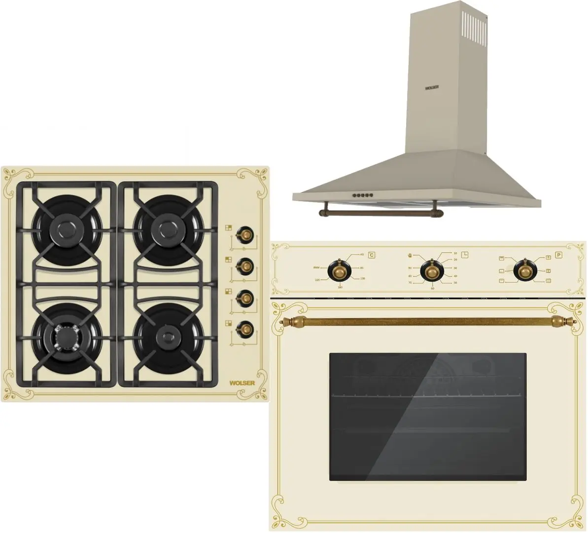 Комплект встраиваемой техники Wolser WL-F6401GTIC + WL-F66 + B60MI (Rustic Ivory)