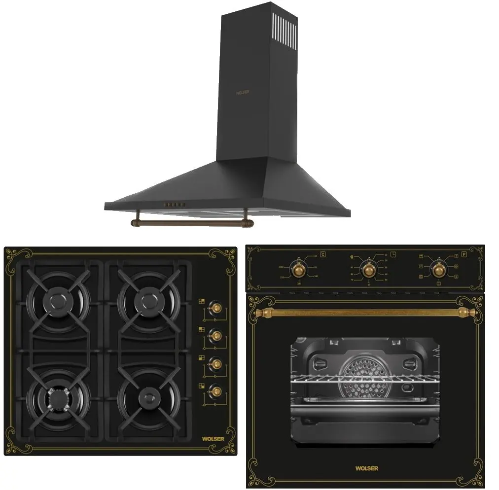 Set electrocasnice incorporabile Wolser WL-F6401GTIC + WL-F66 + WL-B60M (Black Rustic)