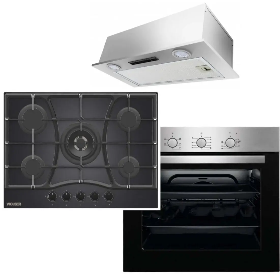 Set electrocasnice incorporabile Wolser WL-F6402GTIC70 + WL-F66MIX + WL70IXINC (Black/Inox)