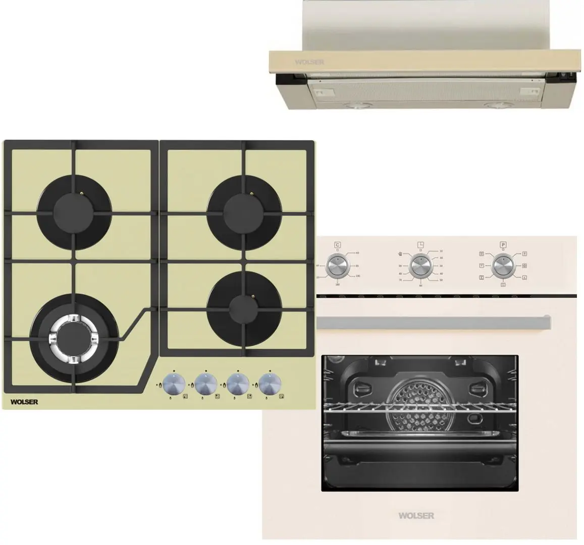 Комплект встраиваемой техники Wolser WL6400GBNQ + WLF67MIV + WL60FGIX (Ivory)