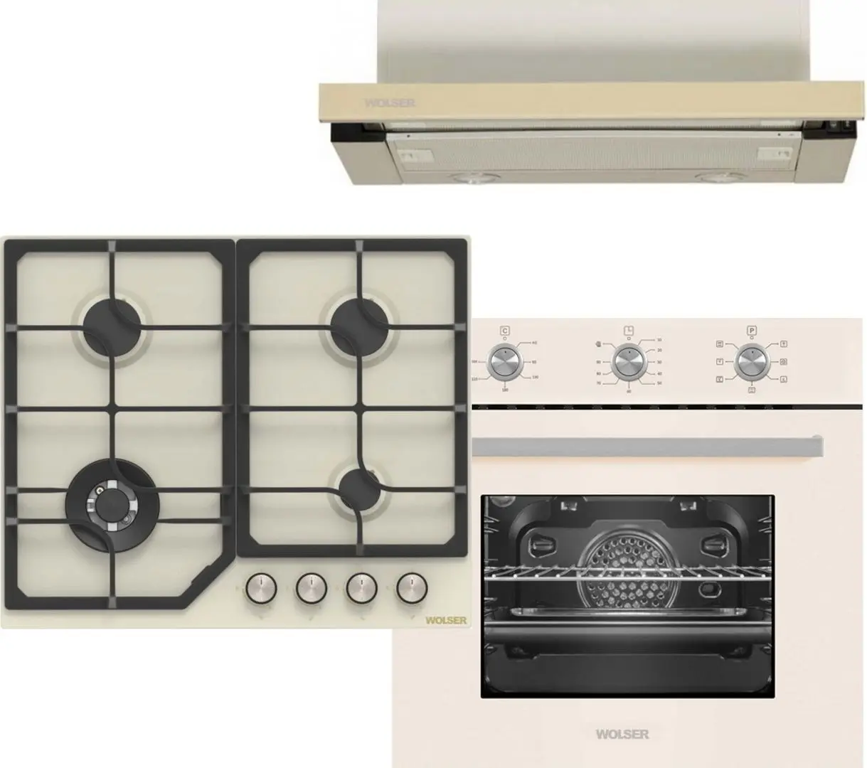 Set electrocasnice incorporabile Wolser WLF6400GBNQ Eco + WLF67MIV + WL60FGIX (Ivory)