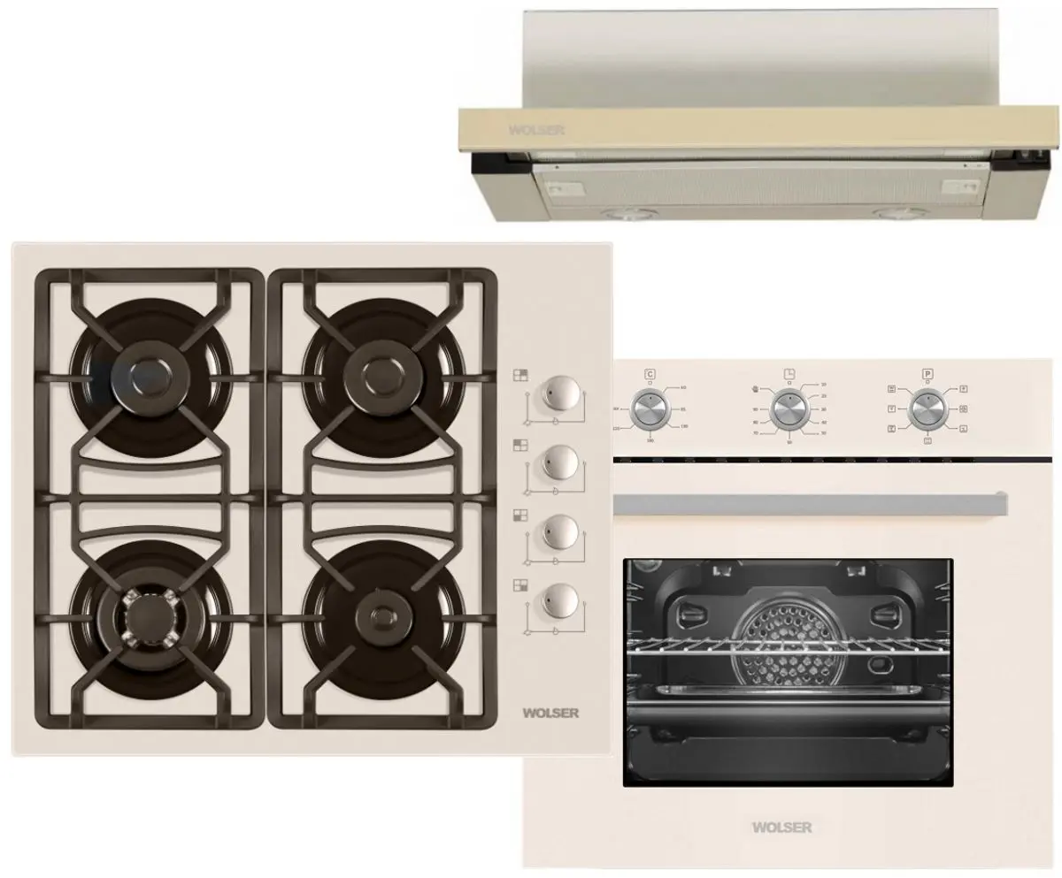 Set electrocasnice incorporabile Wolser WLF6401GTIC + WLF67MIV + WL60FGIX (Ivory)