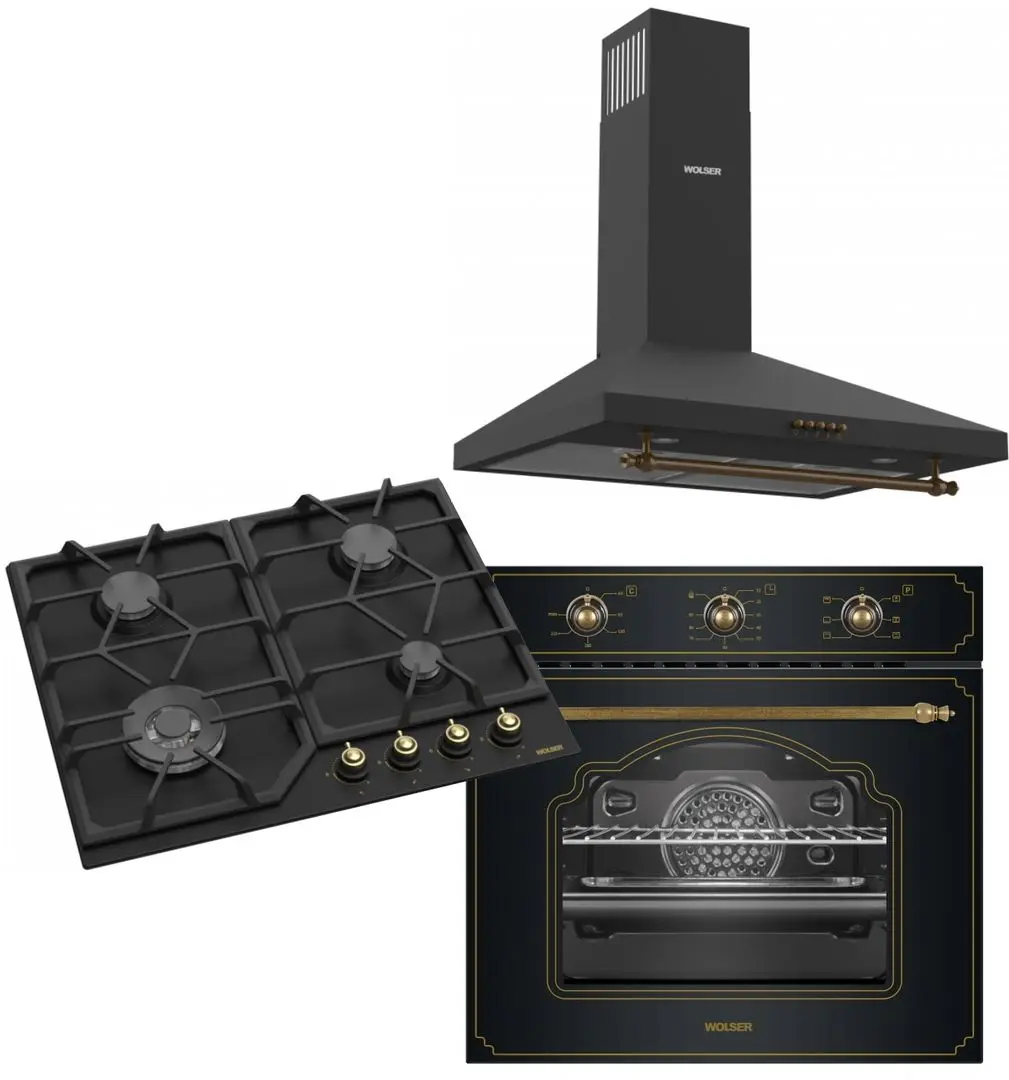 Set electrocasnice incorporabile Wolser WLF6404EN + WLF66 + WLB60M (Rustic Black)