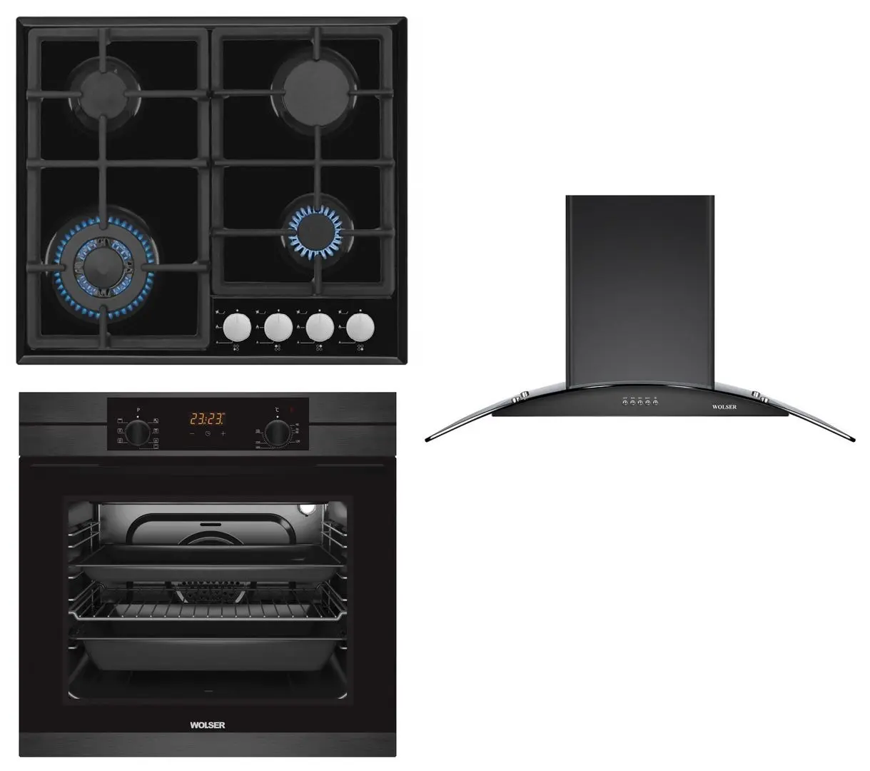 Set de electrocasnice încorporate Wolser WLTR6400GTBFFD + WLTR08DARK + WLTR60AGB (Black)