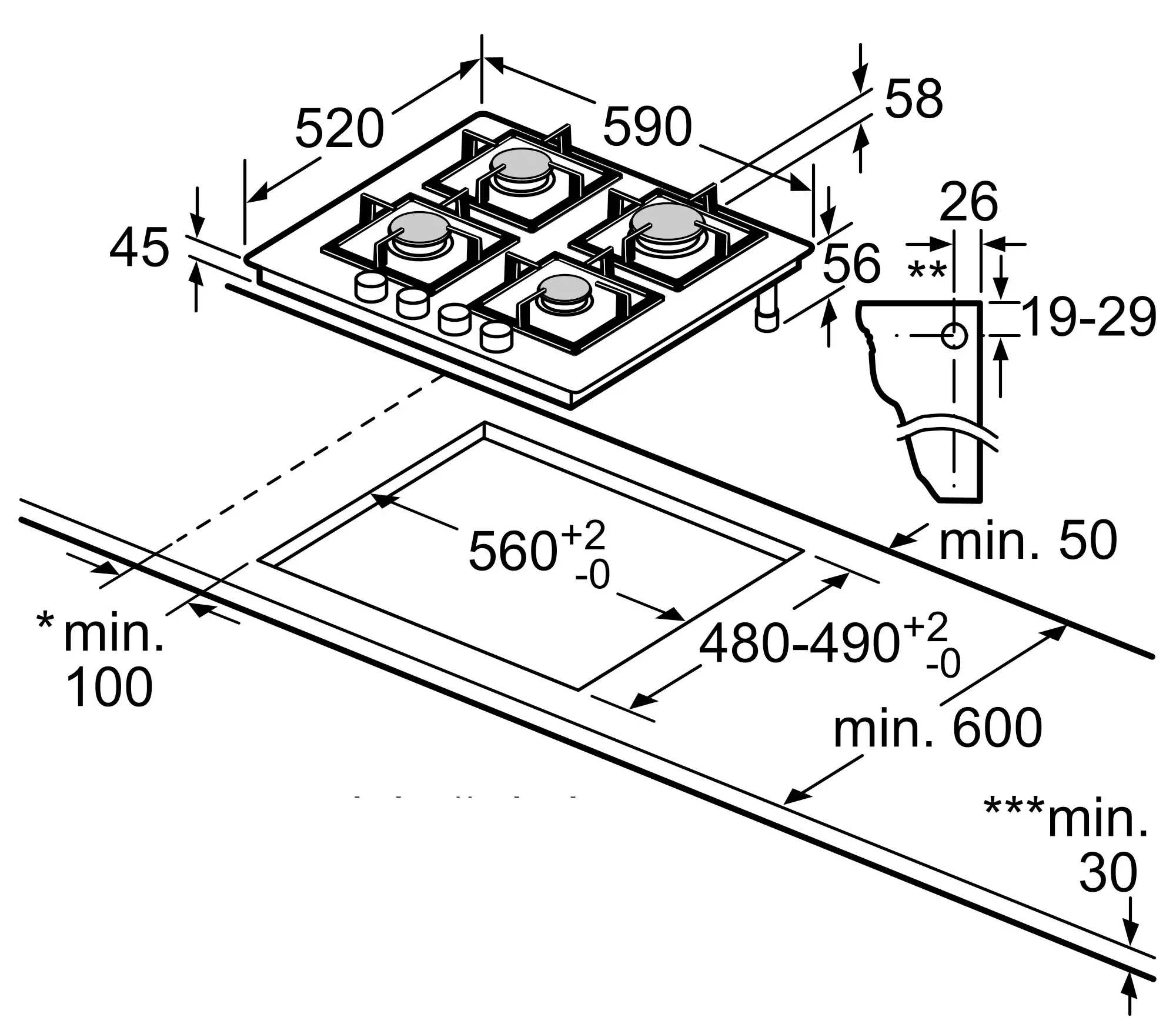 Plita incorporabila pe gaz Bosch PNN6B6K40 (Black)