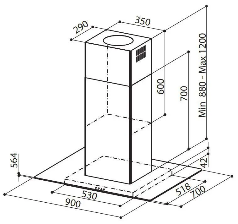 Hota Faber Glassy Isola/SP EV8 X/V A90 (Inox)