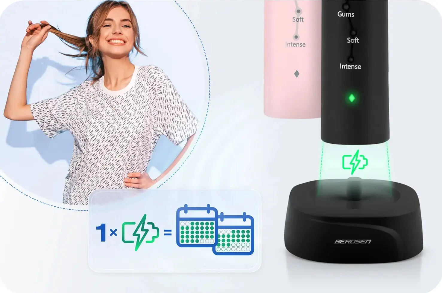 Set periute de dinti electrice Berdsen Galaxy Duo 322021 (Pink/Black) - 6