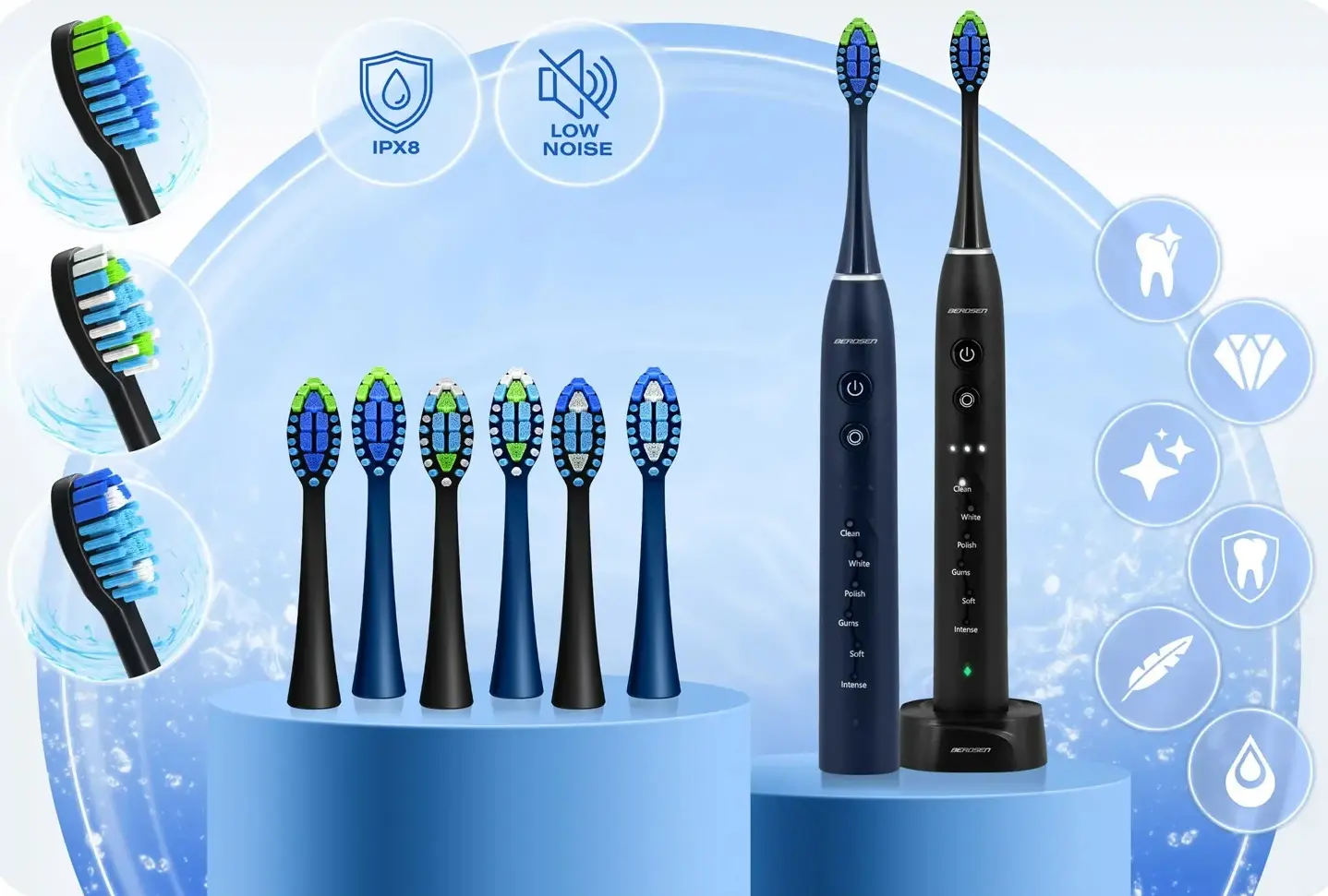 Набор электрических зубных щеток Berdsen Galaxy Duo 322022 (Blue/Black) - 3