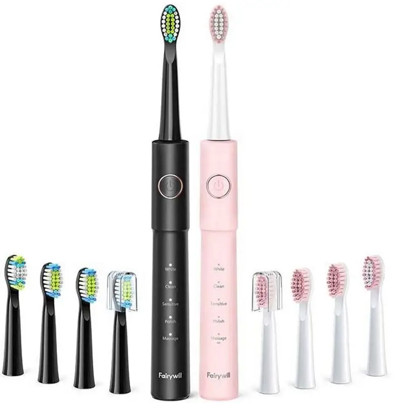 Set periute de dinti sonice FairyWill E11 (Black/Pink) - 2