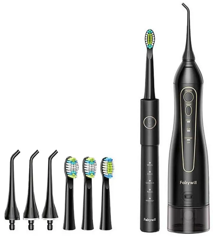 Set periuta de dinti electrica + irigator FairyWill FW-5020E+FW-E11 (Black)