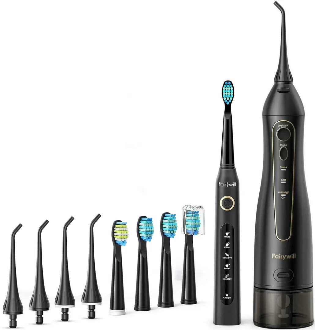 Set periuta de dinti electrica + irigator Fairywill FW-507 + FW-5020E (Black)