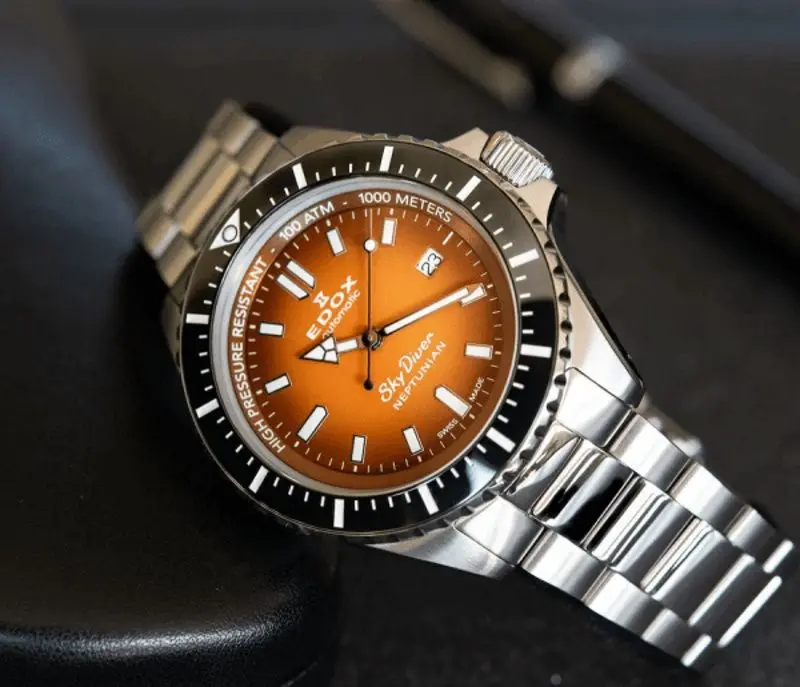 Наручные часы Edox SkyDiver Neptunian 80120 3NM ODN (Silver/Orange)