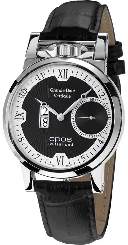 Ceas de mana Epos Grande Date Verticale 3383-253 (Black/Silver)