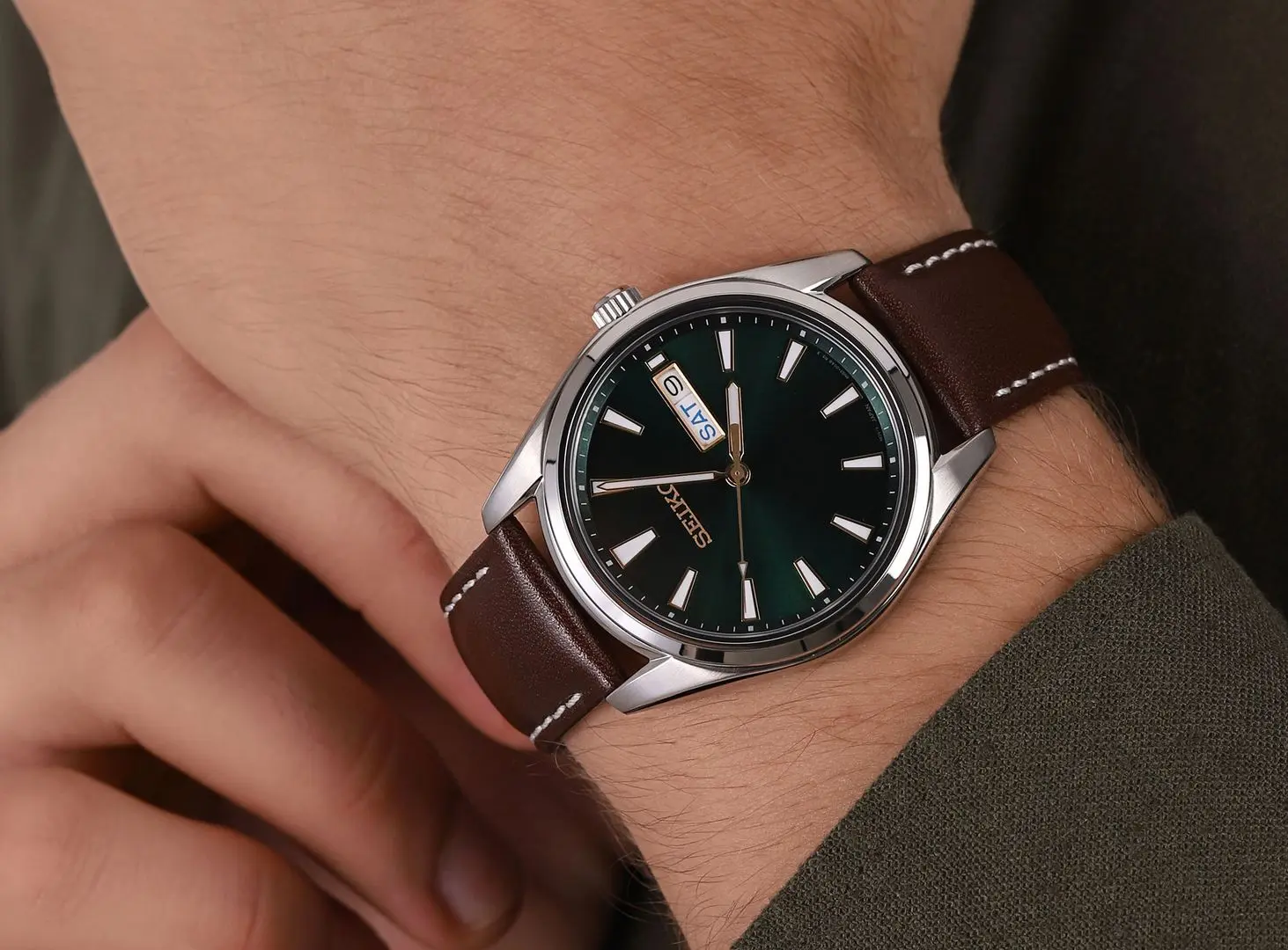 Ceas de mana Seiko SUR449P1 (Green/Brown) - 4