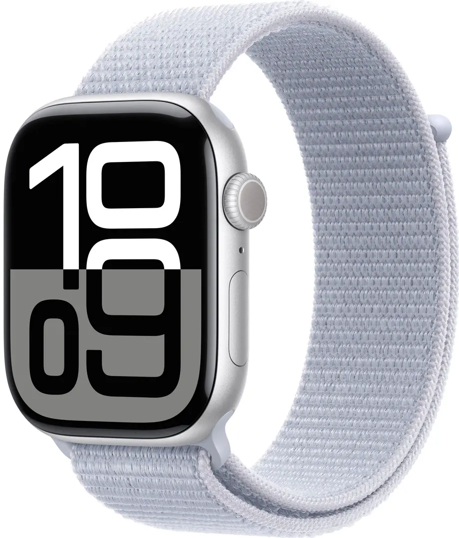 Ceas inteligent Apple Watch Series 10 GPS + Cellular 46mm Sport Loop (Silver/Blue Cloud)