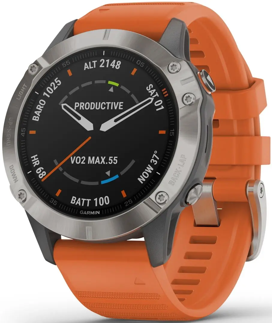 Ceas inteligent Garmin Fenix 6 Sapphire Silicone Strap (Titanium/Orange)