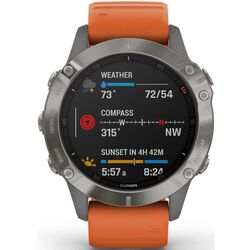 Ceas inteligent Garmin Fenix 6 Sapphire Silicone Strap (Titanium/Orange)