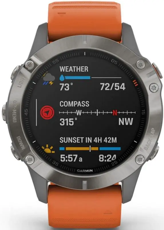 Ceas inteligent Garmin Fenix 6 Sapphire Silicone Strap (Titanium/Orange)