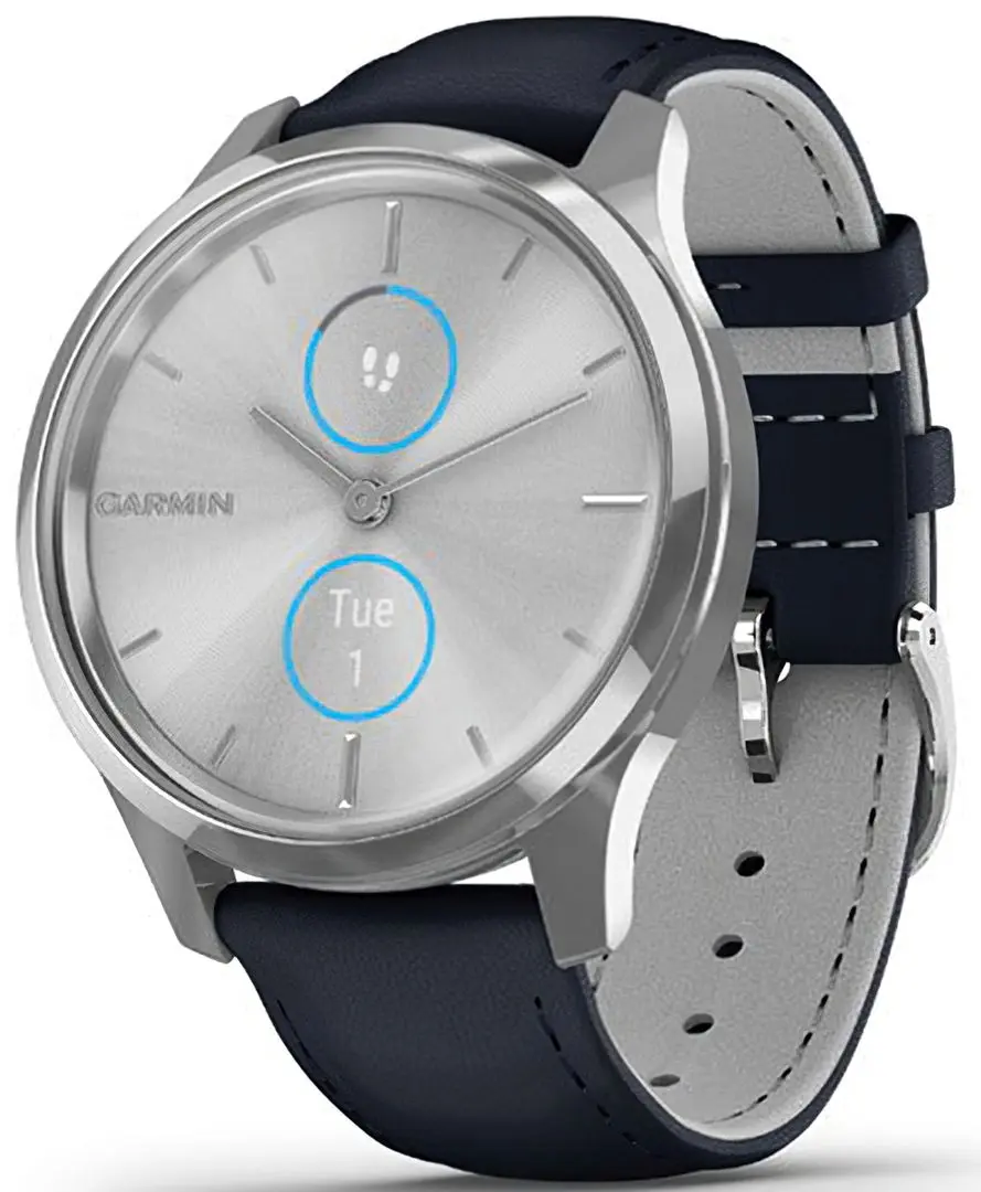 Ceas inteligent Garmin Vivomove Luxe Leather Band (Navy/Silver)