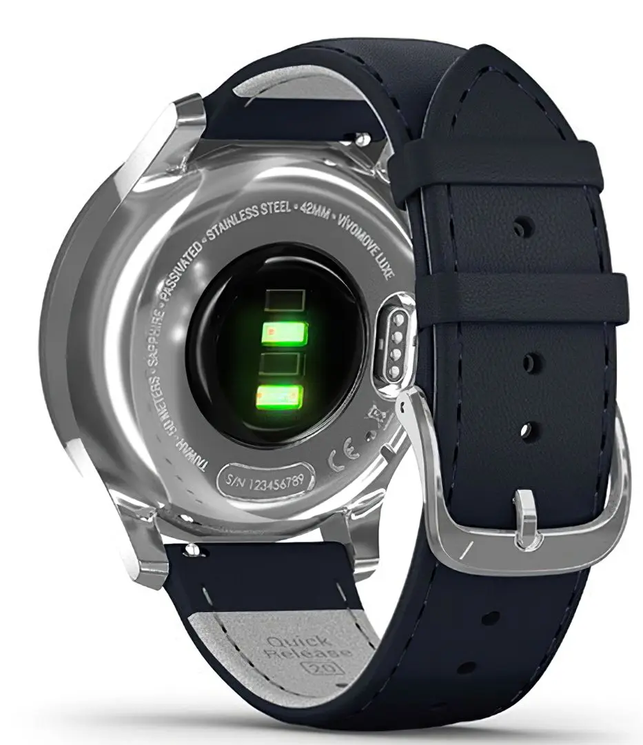 Ceas inteligent Garmin Vivomove Luxe Leather Band (Navy/Silver)