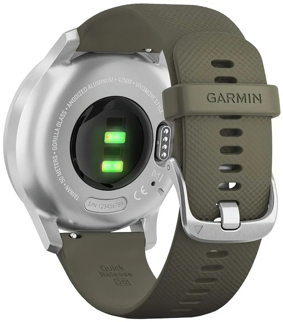 Ceas inteligent Garmin Vivomove Style Silicone Band (Moss/Silver)