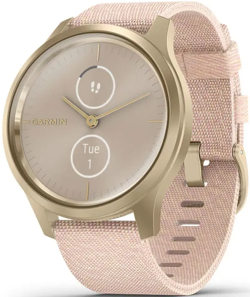 Ceas inteligent Garmin Vivomove Style Woven Nylon Band (Blush Pink/Light Gold)