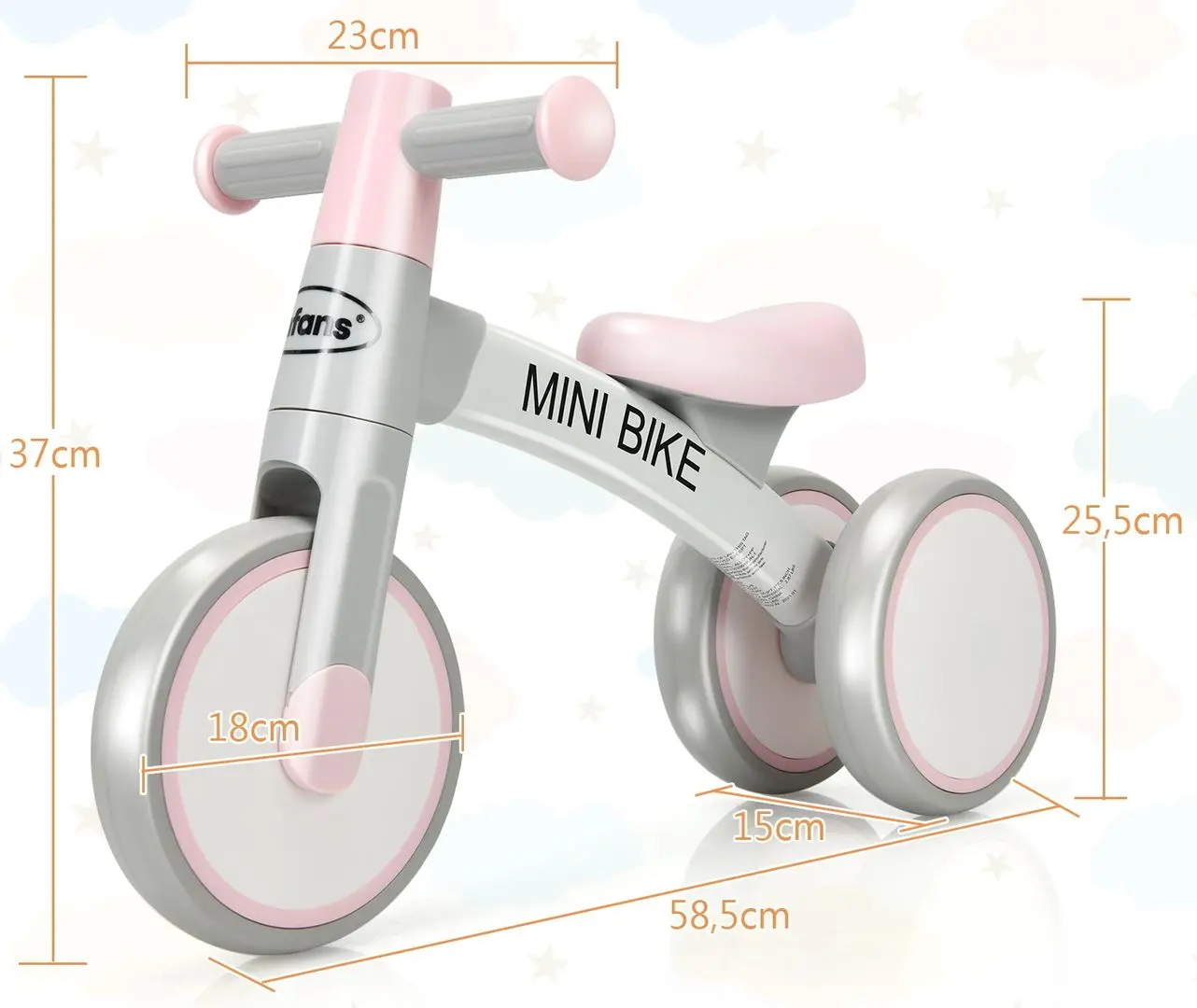 Bicicleta fara pedale Costway TY328025PI (Grey/Pink) - 3