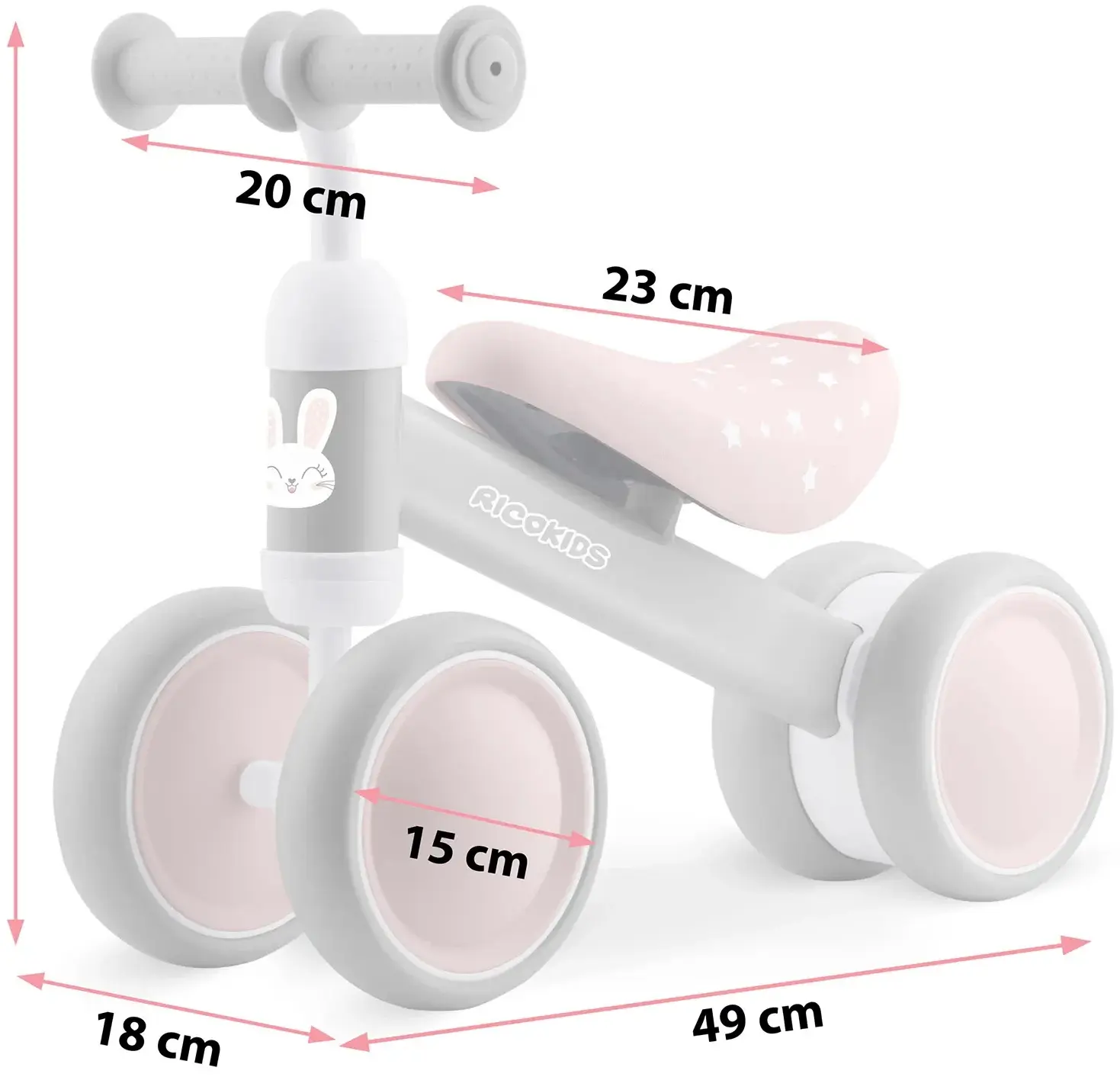 Tricicleta fără pedale Ricokids 760602 (Pink/Grey) - 2
