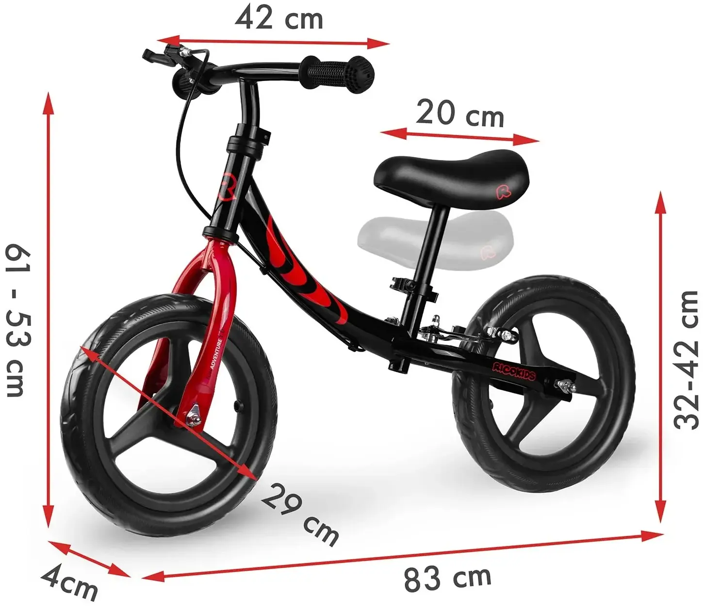 Bicicleta fara pedale Ricokids Fun Adventure 760804 (Red/Black) - 2