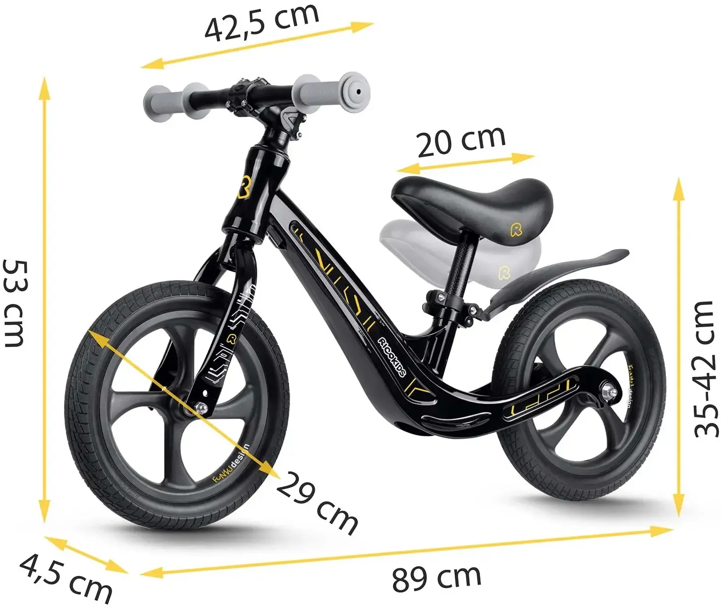 Bicicleta fara pedale Ricokids Funnu 760500 (Black) - 6