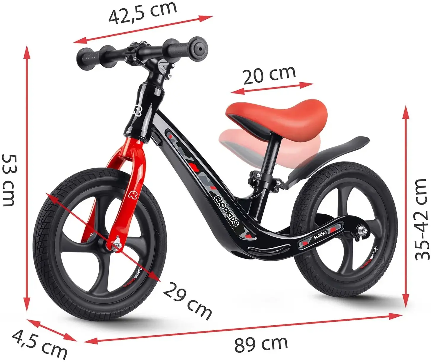 Bicicleta fara pedale Ricokids Funnu 760501 (Black/Red) - 5