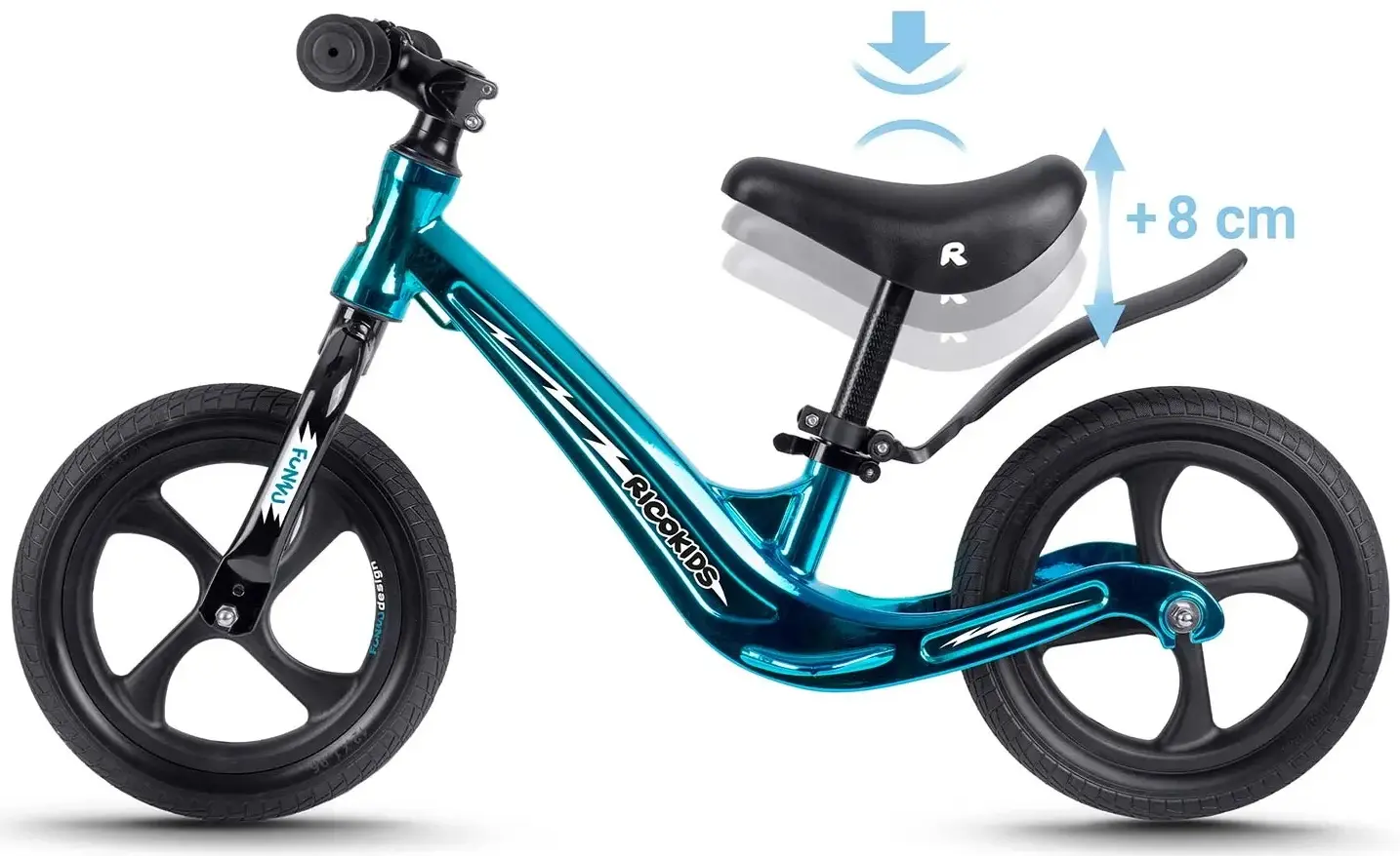 Bicicleta fara pedale Ricokids Funnu 760506 (Black/Metallic Blue) - 6