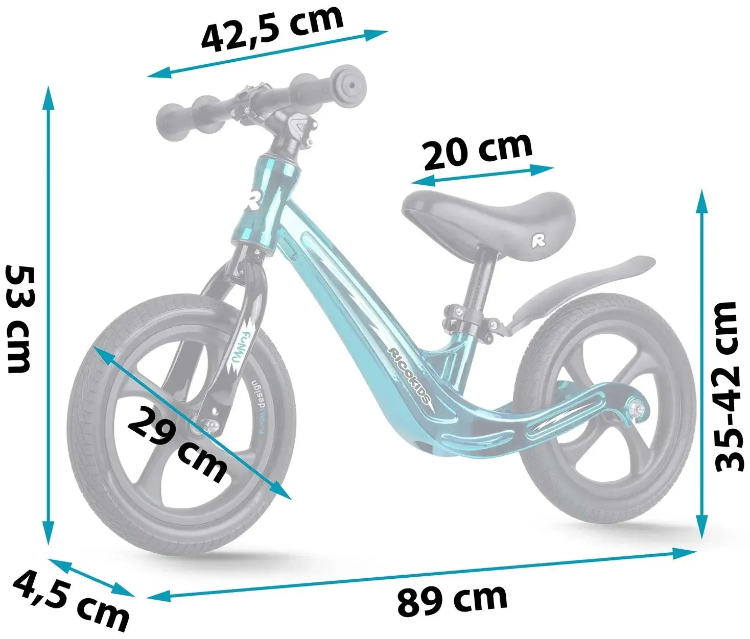 Bicicleta fara pedale Ricokids Funnu 760506 (Black/Metallic Blue) - 7