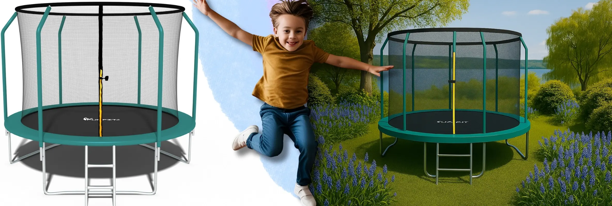 Trambulina cu plasa de protectie Funfit Gym&Fitness 4466 312cm (Green) - 5