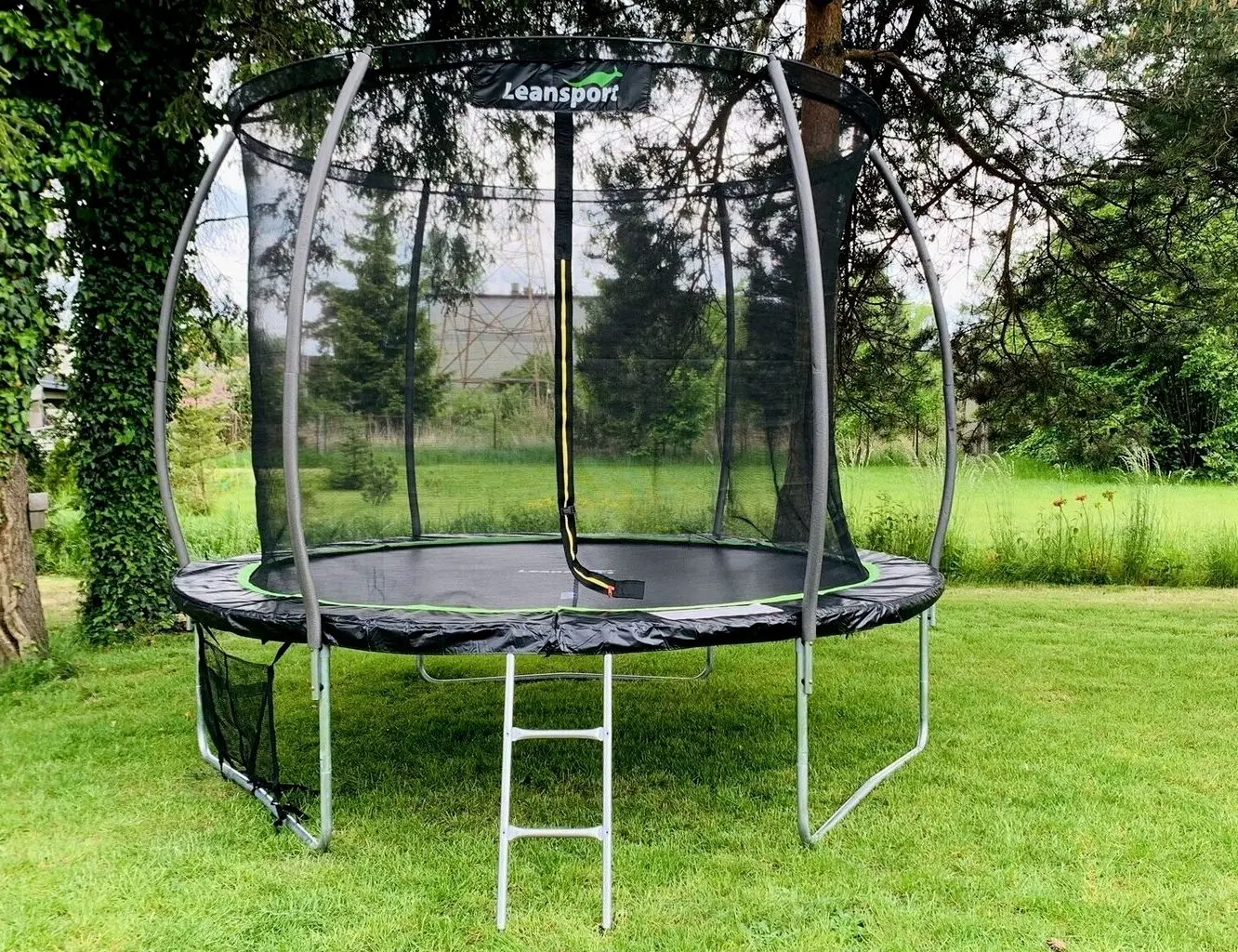 Trambulina cu plasa de protectie Lean Sport Max 244cm (Black/Green)