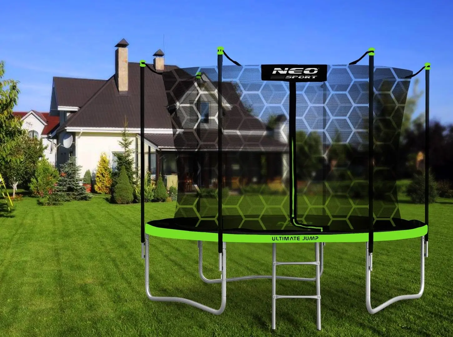 Trambulina cu plasa de protectie Neo Sport 10FT 312 cm (Green/Black)
