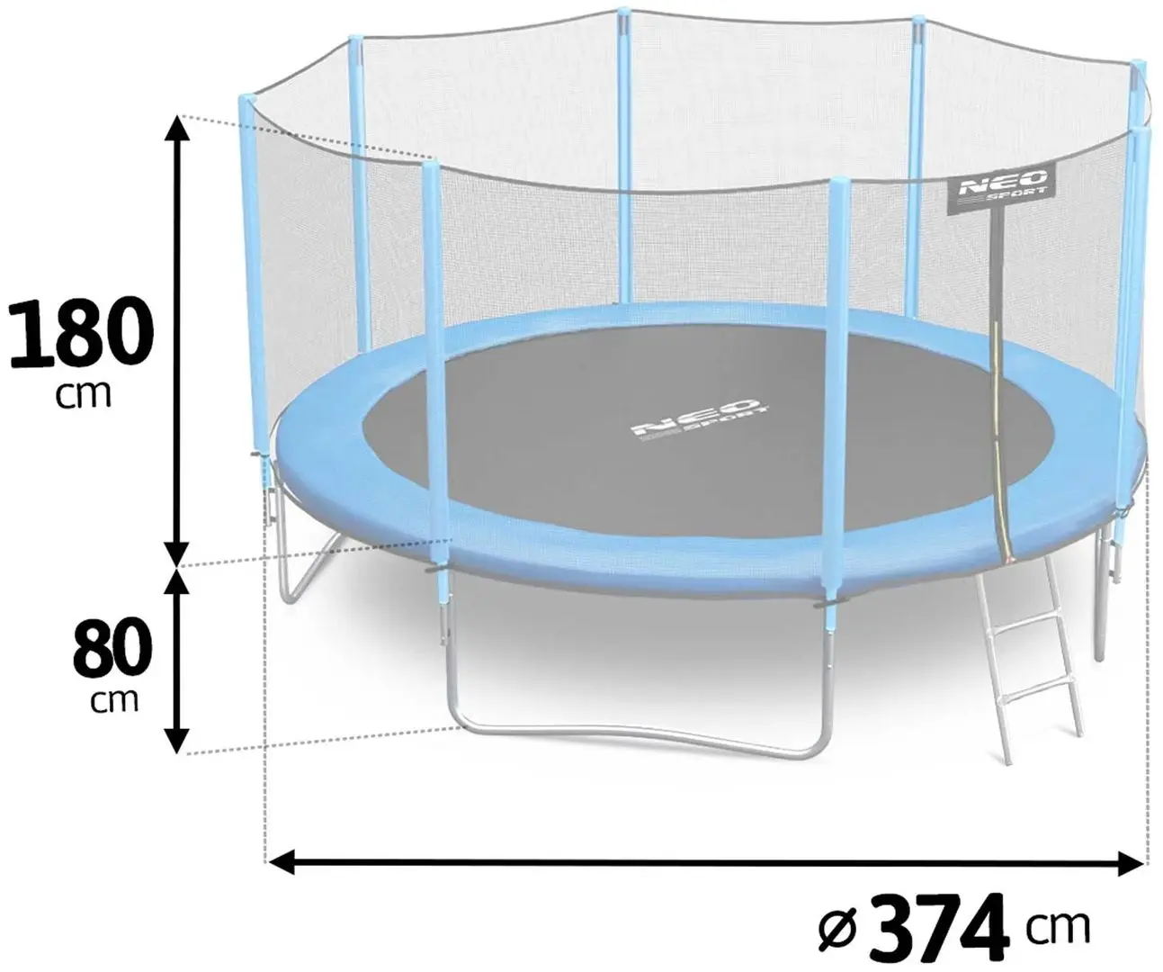 Trambulina cu plasa de protectie Neo Sport 12FT 374 cm (Blue/Black)