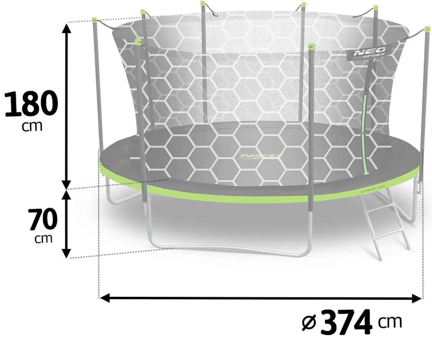 Батут с защитной сеткой Neo Sport 12FT 374 cm (Green/Black)