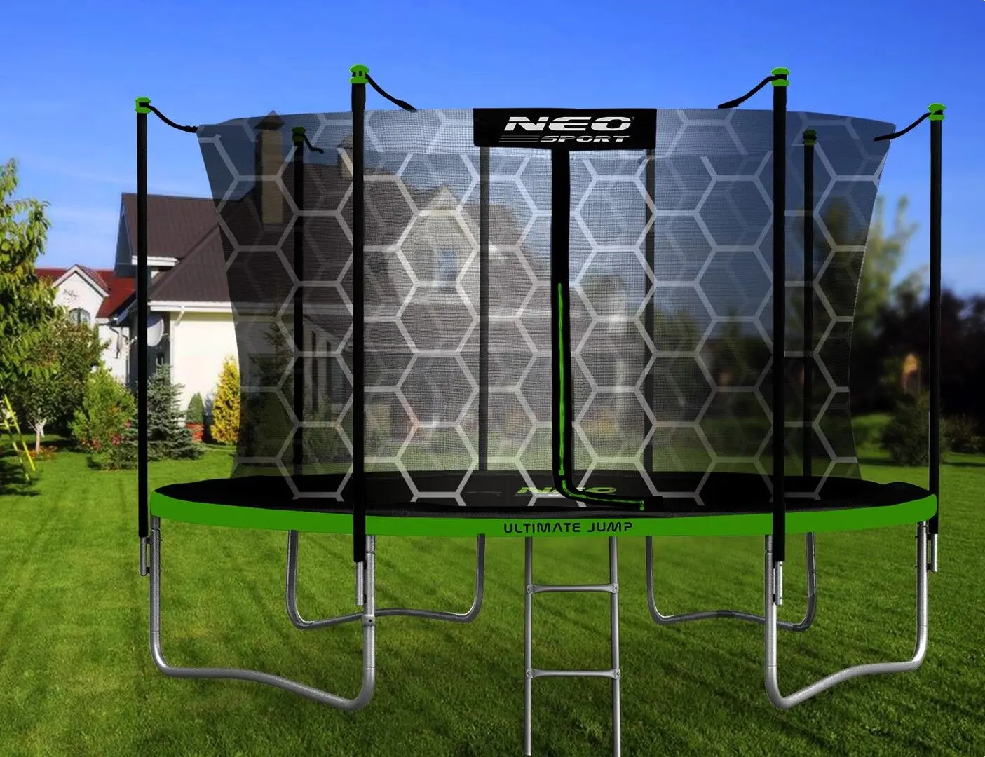 Батут с защитной сеткой Neo Sport 12FT 374 cm (Green/Black)