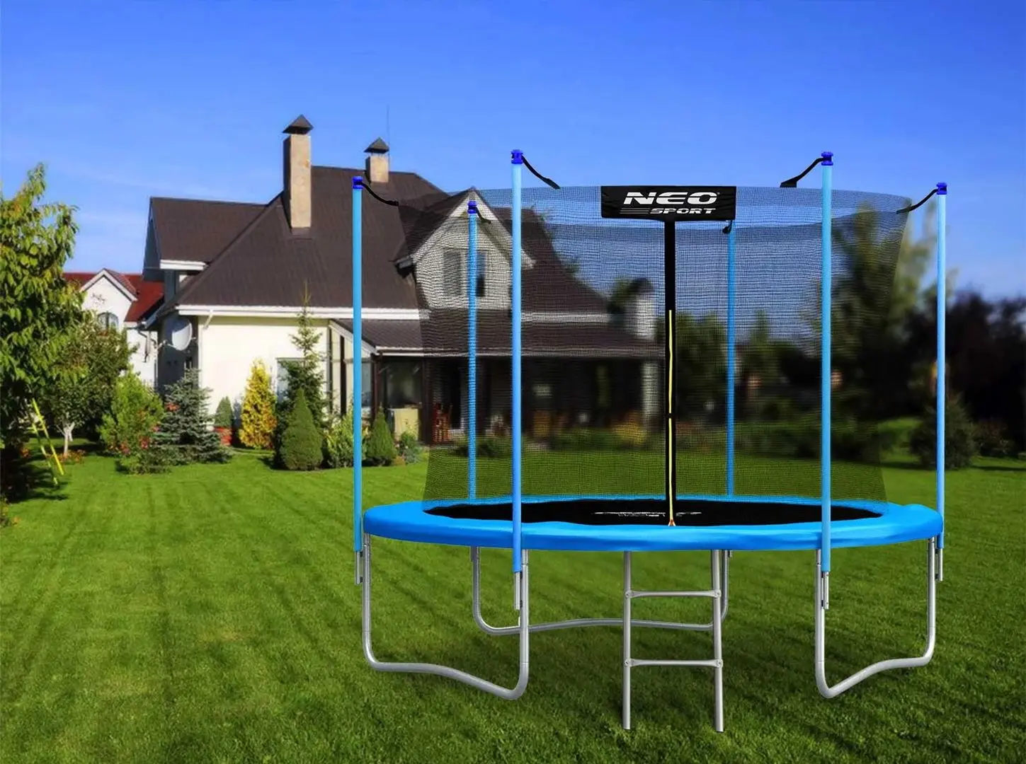 Trambulina cu plasa de protectie Neo Sport 252 cm (Blue/Black)