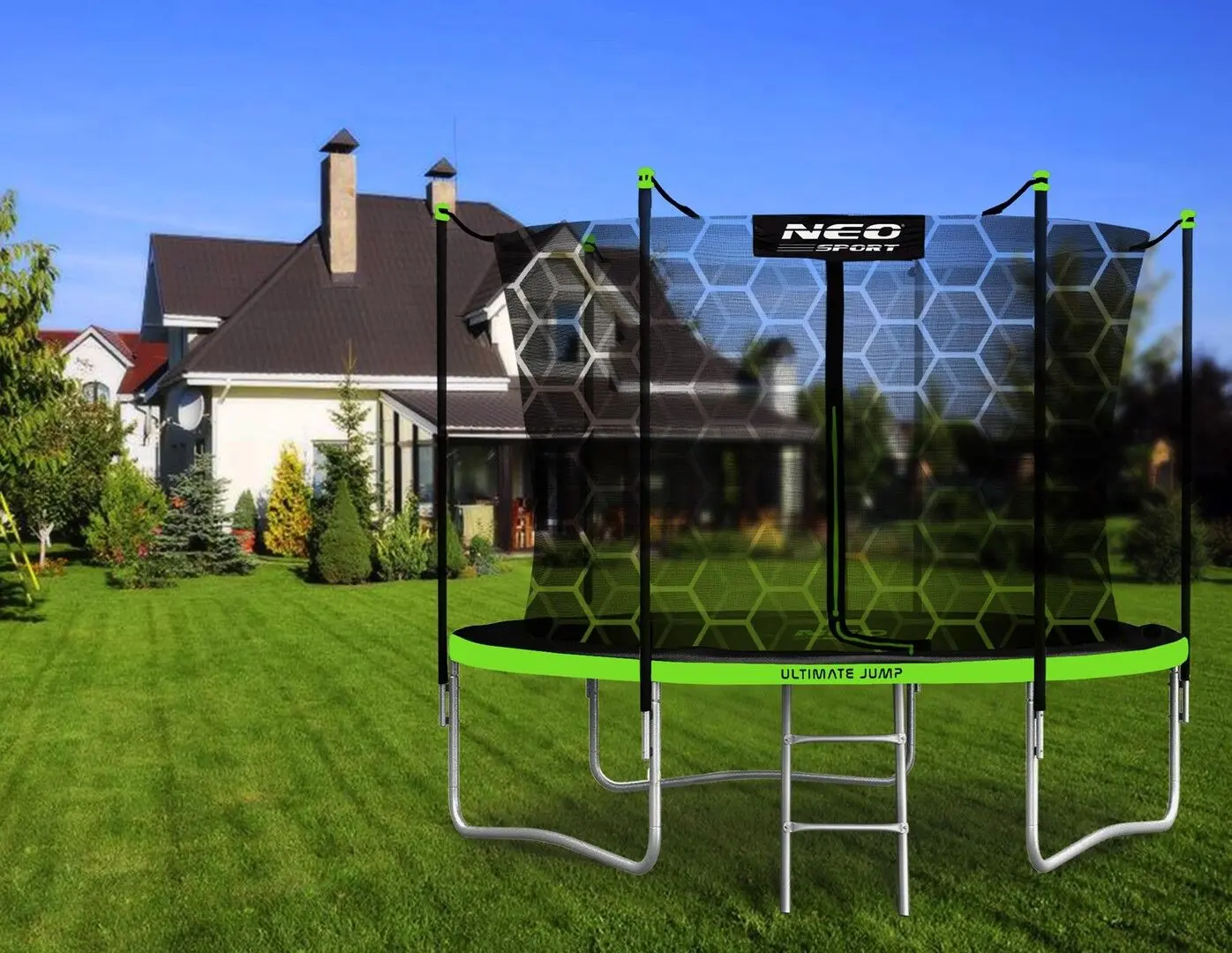 Батут с защитной сеткой Neo Sport 8FT 252 cm (Green/Black)
