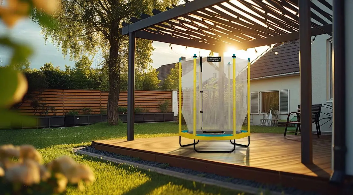 Trambulina cu plasa de protectie Neo-Sport NS-04W240F 140cm (Yellow/Blue)