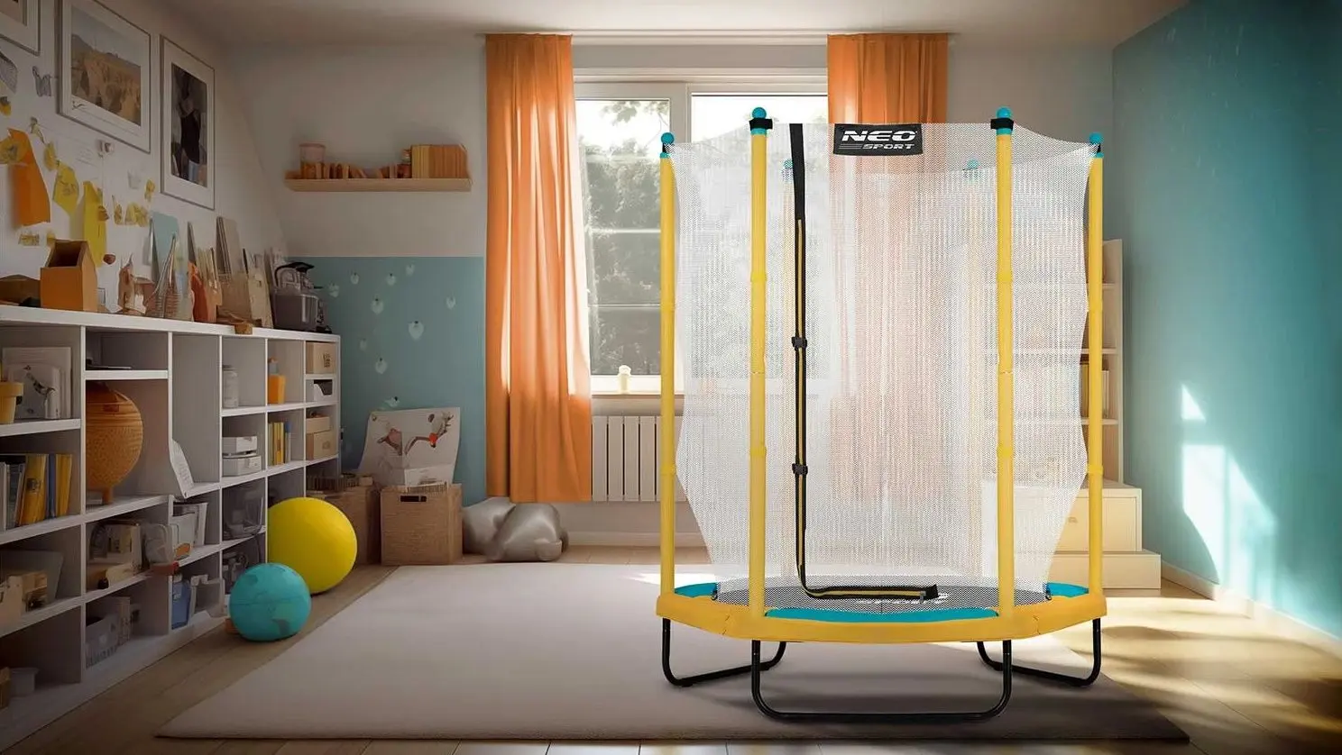 Trambulina cu plasa de protectie Neo-Sport NS-04W240F 140cm (Yellow/Blue)